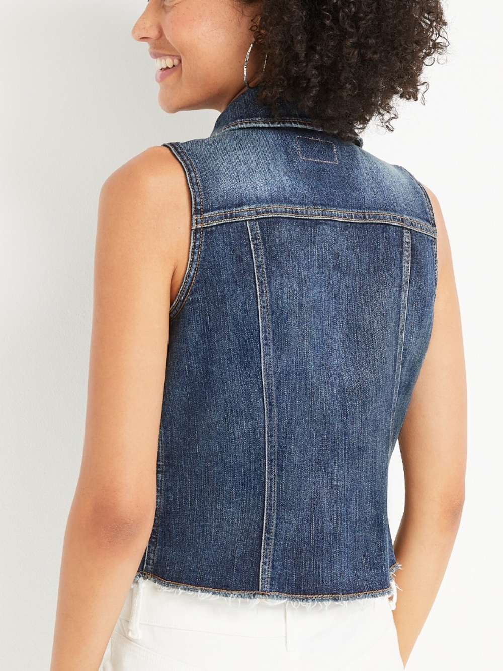 Maurices - Dark Wash Distressed Button Front Denim Blue Jean Vest - 1X